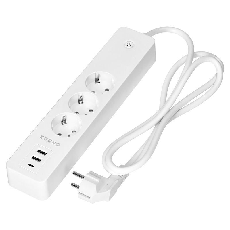 PRZEDŁUŻACZ Z 3 GNIAZDAMI SCHUKO Z UZIEMIENIEM I WYŁĄCZNIKIEM 3XUSB, TUYA SMART WI-FI, BIAŁY ORNO