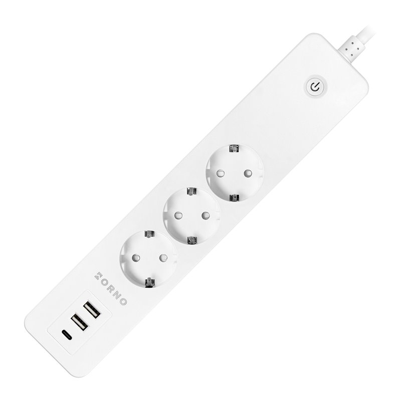 PRZEDŁUŻACZ Z 3 GNIAZDAMI SCHUKO Z UZIEMIENIEM I WYŁĄCZNIKIEM 3XUSB, TUYA SMART WI-FI, BIAŁY ORNO PRZEDŁUŻACZ Z 3 GNIAZDAMI SCHUKO Z UZIEMIENIEM I WYŁĄCZNIKIEM 3XUSB, TUYA SMART WI-FI, BIAŁY ORNO
