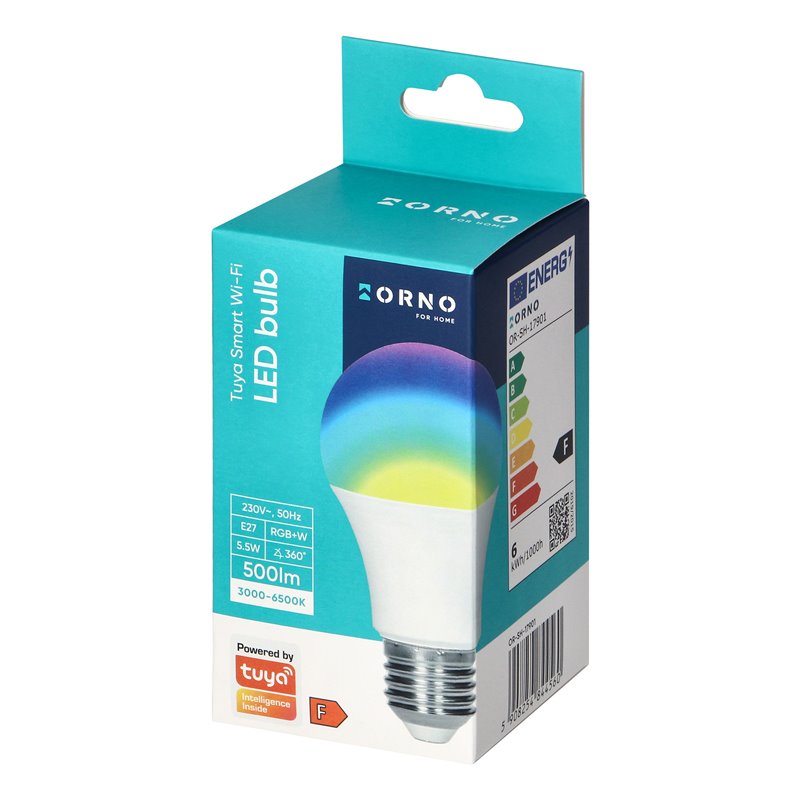 ŻARÓWKA LED 5,5W E27 500 LM RGB+W, TUYA SMART WI-FI ORNO ŻARÓWKA LED 5,5W E27 500 LM RGB+W, TUYA SMART WI-FI ORNO
