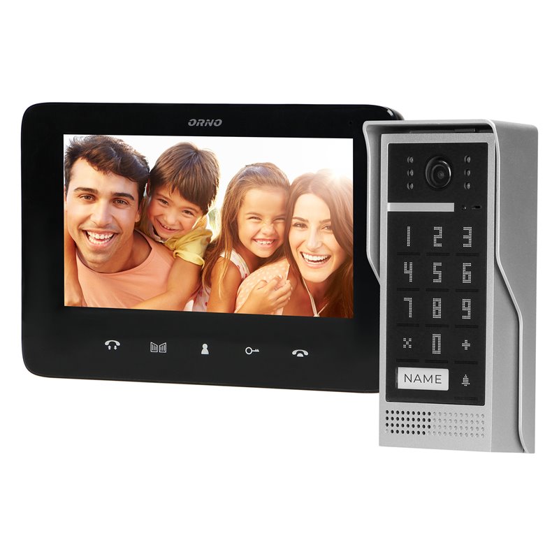 ZESTAW WIDEODOMOFONOWY, BEZSŁUCHAWKOWY, KOLOR, LCD 7", INTERKOM, Z SZYFRATOREM, NATYNKOWY, CZARNY, SCUTI ORNO ZESTAW WIDEODOMOFONOWY, BEZSŁUCHAWKOWY, KOLOR, LCD 7", INTERKOM, Z SZYFRATOREM, NATYNKOWY, CZARNY, SCUTI ORNO