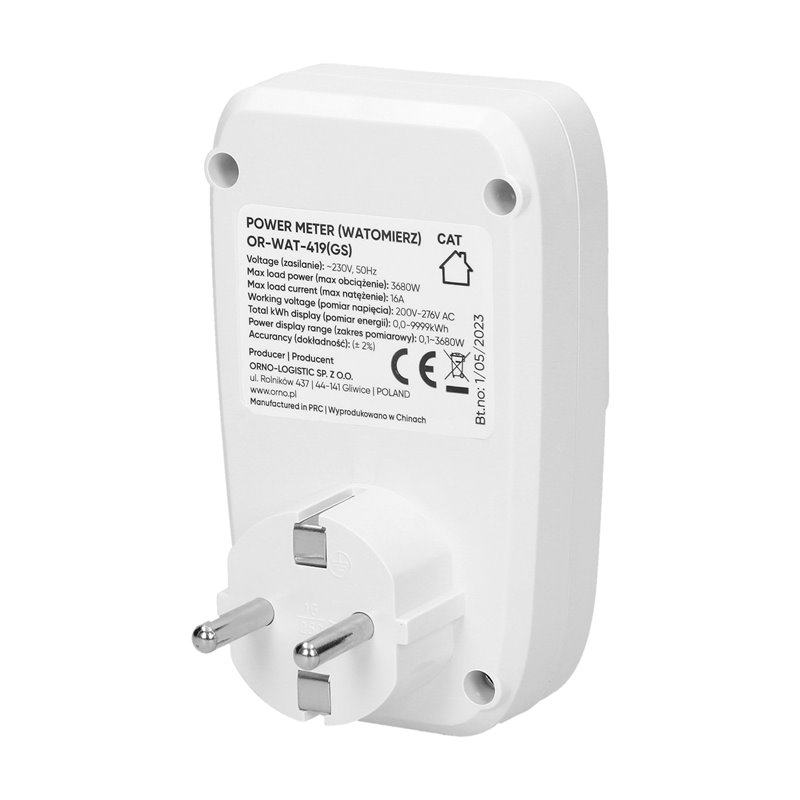 WATOMIERZ, KALKULATOR ENERGII Z WYŚWIETLACZEM LCD, WERSJA SCHUKO ORNO WATOMIERZ, KALKULATOR ENERGII Z WYŚWIETLACZEM LCD, WERSJA SCHUKO ORNO