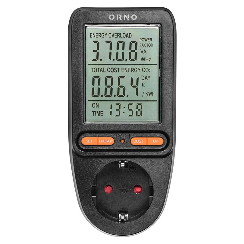 WATOMIERZ, KALKULATOR ENERGII Z WYŚWIETLACZEM LCD, WERSJA SCHUKO, CZARNY ORNO WATOMIERZ, KALKULATOR ENERGII Z WYŚWIETLACZEM LCD, WERSJA SCHUKO, CZARNY ORNO