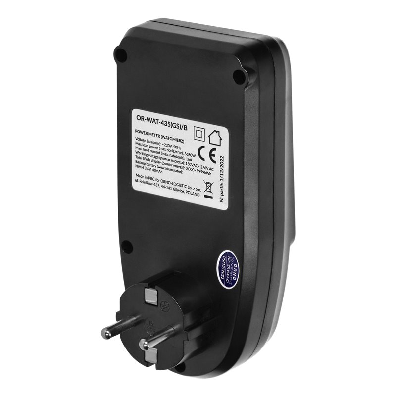 WATOMIERZ, KALKULATOR ENERGII Z WYŚWIETLACZEM LCD, WERSJA SCHUKO, CZARNY ORNO WATOMIERZ, KALKULATOR ENERGII Z WYŚWIETLACZEM LCD, WERSJA SCHUKO, CZARNY ORNO