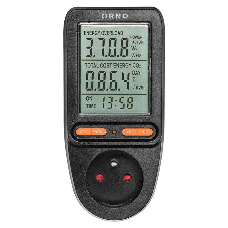 WATOMIERZ, KALKULATOR ENERGII Z WYŚWIETLACZEM LCD, CZARNY ORNO WATOMIERZ, KALKULATOR ENERGII Z WYŚWIETLACZEM LCD, CZARNY ORNO