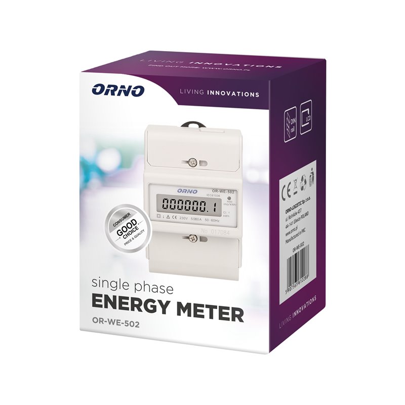 1-FAZOWY WSKAŹNIK ZUŻYCIA ENERGII ELEKTRYCZNEJ, 80A, 3 MODUŁY, DIN TH-35MM ORNO 1-FAZOWY WSKAŹNIK ZUŻYCIA ENERGII ELEKTRYCZNEJ, 80A, 3 MODUŁY, DIN TH-35MM ORNO
