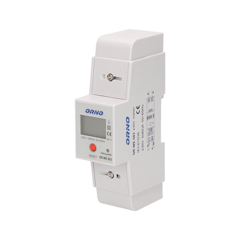 1-FAZOWY WSKAŹNIK ZUŻYCIA ENERGII ELEKTRYCZNEJ, 80A, DODATKOWY WSKAŹNIK, WYJŚCIE IMPULSOWE, PRZYCISK RESET, 2 MODUŁY, DIN TH-35M