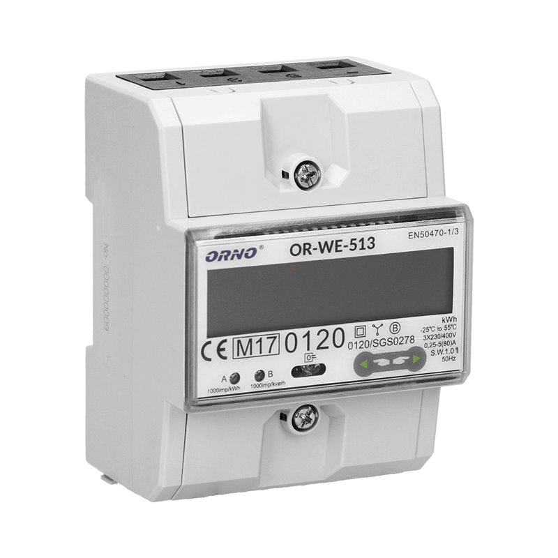 3-FAZOWY LICZNIK ENERGII ELEKTRYCZNEJ, 80A, MID, 4,5 MODUŁY, DIN TH-35MM ORNO 3-FAZOWY LICZNIK ENERGII ELEKTRYCZNEJ, 80A, MID, 4,5 MODUŁY, DIN TH-35MM ORNO