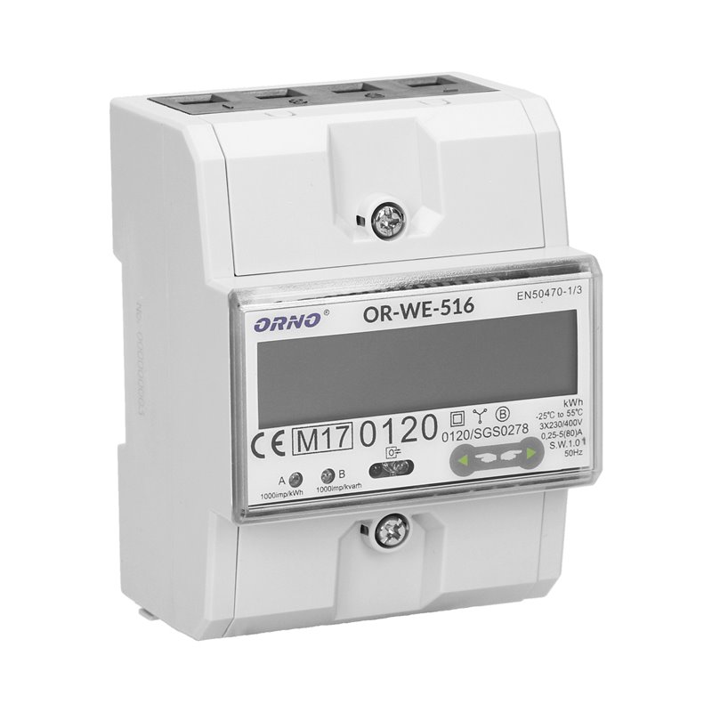 3-FAZOWY LICZNIK ENERGII ELEKTRYCZNEJ, 80A, PORT RS-485, MID, 4,5 MODUŁY, DIN TH-35MM ORNO 3-FAZOWY LICZNIK ENERGII ELEKTRYCZNEJ, 80A, PORT RS-485, MID, 4,5 MODUŁY, DIN TH-35MM ORNO