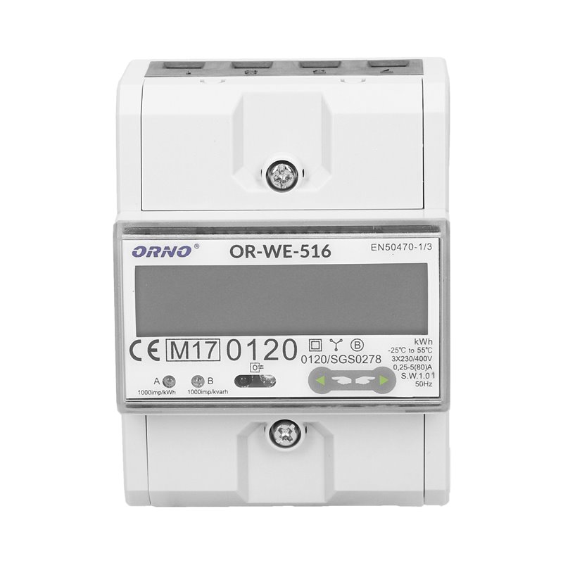 3-FAZOWY LICZNIK ENERGII ELEKTRYCZNEJ, 80A, PORT RS-485, MID, 4,5 MODUŁY, DIN TH-35MM ORNO 3-FAZOWY LICZNIK ENERGII ELEKTRYCZNEJ, 80A, PORT RS-485, MID, 4,5 MODUŁY, DIN TH-35MM ORNO