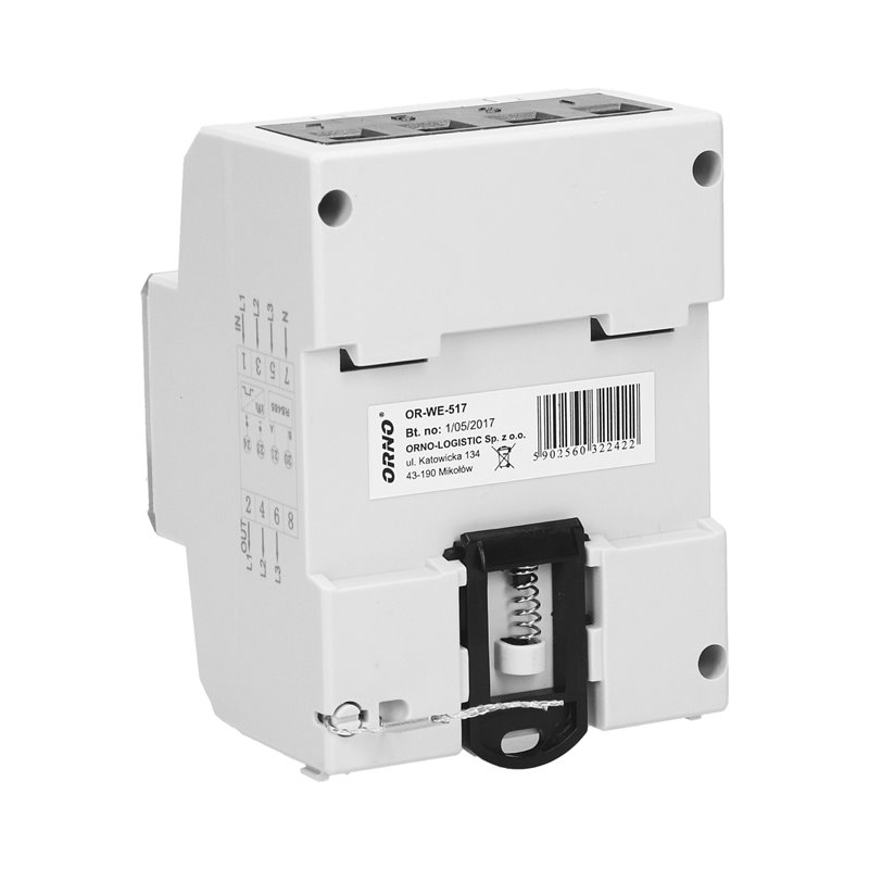 3-FAZOWY LICZNIK ENERGII ELEKTRYCZNEJ, 80A, PORT RS-485, WIELOTARYFOWY, 4,5 MODUŁY, DIN TH-35MM ORNO 3-FAZOWY LICZNIK ENERGII ELEKTRYCZNEJ, 80A, PORT RS-485, WIELOTARYFOWY, 4,5 MODUŁY, DIN TH-35MM ORNO