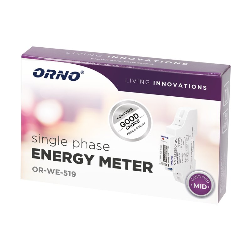 1-FAZOWY LICZNIK ENERGII ELEKTRYCZNEJ, 40A, MID, WYJŚCIE IMPULSOWE, 1 MODUŁ, DIN TH-35MM ORNO 1-FAZOWY LICZNIK ENERGII ELEKTRYCZNEJ, 40A, MID, WYJŚCIE IMPULSOWE, 1 MODUŁ, DIN TH-35MM ORNO