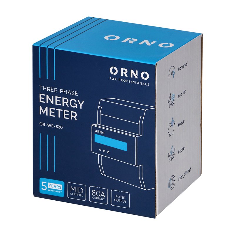 3-FAZOWY LICZNIK ENERGII ELEKTRYCZNEJ, 80A, MID, 4,5 MODUŁU, DIN TH-35MM ORNO 3-FAZOWY LICZNIK ENERGII ELEKTRYCZNEJ, 80A, MID, 4,5 MODUŁU, DIN TH-35MM ORNO