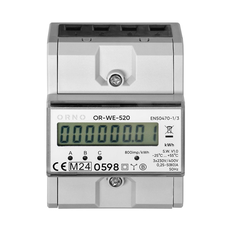3-FAZOWY LICZNIK ENERGII ELEKTRYCZNEJ, 80A, MID, 4,5 MODUŁU, DIN TH-35MM ORNO 3-FAZOWY LICZNIK ENERGII ELEKTRYCZNEJ, 80A, MID, 4,5 MODUŁU, DIN TH-35MM ORNO