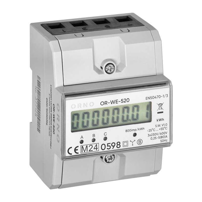 3-FAZOWY LICZNIK ENERGII ELEKTRYCZNEJ, 80A, MID, 4,5 MODUŁU, DIN TH-35MM ORNO 3-FAZOWY LICZNIK ENERGII ELEKTRYCZNEJ, 80A, MID, 4,5 MODUŁU, DIN TH-35MM ORNO