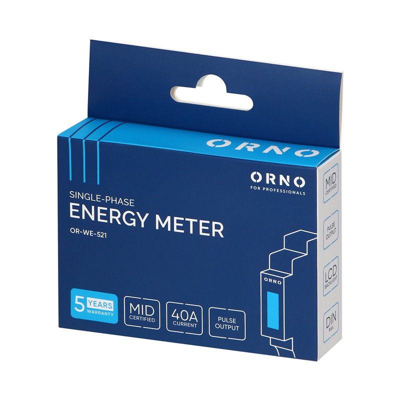 1-FAZOWY LICZNIK ENERGII ELEKTRYCZNEJ, 40A, MID, WYJŚCIE IMPULSOWE, PODŚWIETLENIE, 1 MODUŁ, DIN TH-35MM ORNO 1-FAZOWY LICZNIK ENERGII ELEKTRYCZNEJ, 40A, MID, WYJŚCIE IMPULSOWE, PODŚWIETLENIE, 1 MODUŁ, DIN TH-35MM ORNO
