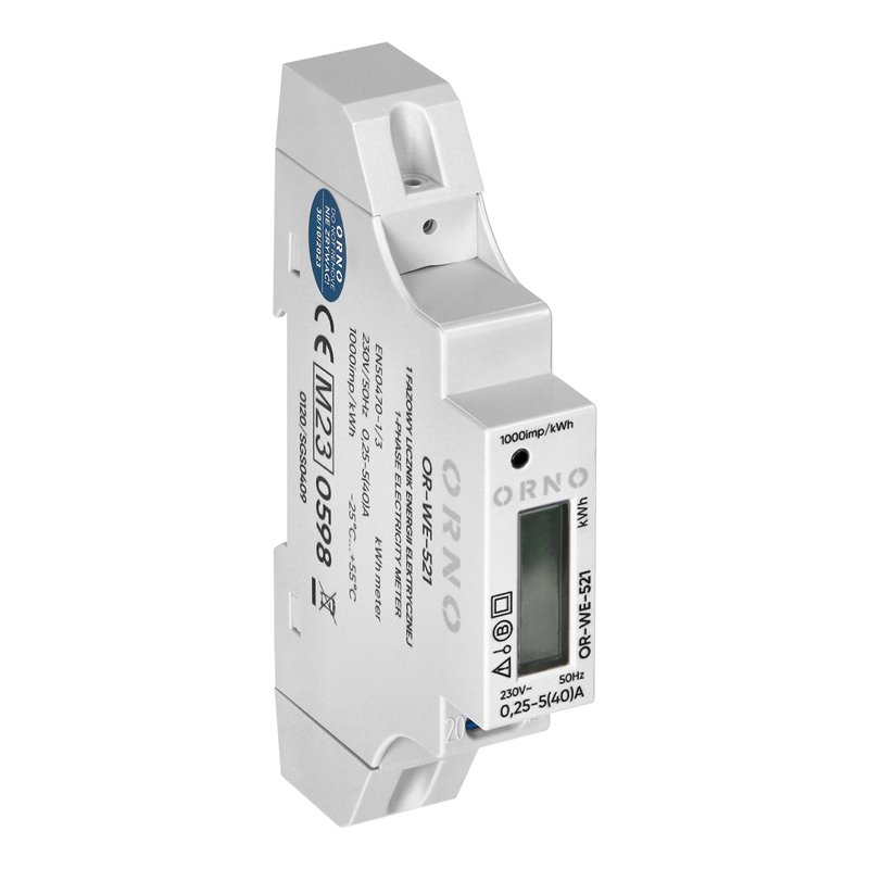 1-FAZOWY LICZNIK ENERGII ELEKTRYCZNEJ, 40A, MID, WYJŚCIE IMPULSOWE, PODŚWIETLENIE, 1 MODUŁ, DIN TH-35MM ORNO 1-FAZOWY LICZNIK ENERGII ELEKTRYCZNEJ, 40A, MID, WYJŚCIE IMPULSOWE, PODŚWIETLENIE, 1 MODUŁ, DIN TH-35MM ORNO