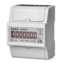 1-FAZOWY WSKAŹNIK ZUŻYCIA ENERGII ELEKTRYCZNEJ, 80A, 3 MODUŁY, DIN TH-35MM ORNO 1-FAZOWY WSKAŹNIK ZUŻYCIA ENERGII ELEKTRYCZNEJ, 80A, 3 MODUŁY, DIN TH-35MM ORNO