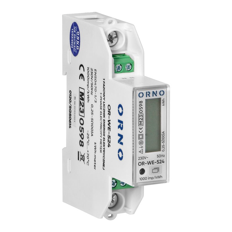 1-FAZOWY LICZNIK ENERGII ELEKTRYCZNEJ, 100A, MID, 1 MODUŁ, DIN TH-35MM, PV ORNO 1-FAZOWY LICZNIK ENERGII ELEKTRYCZNEJ, 100A, MID, 1 MODUŁ, DIN TH-35MM, PV ORNO
