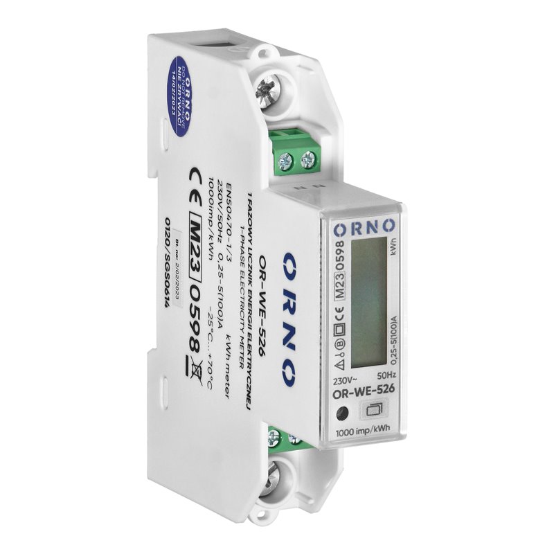 1-FAZOWY LICZNIK ENERGII ELEKTRYCZNEJ 100A, WIELOTARYFOWY, PORT RS-485, MID, 1 MODUŁ, DIN TH-35MM, PV ORNO 1-FAZOWY LICZNIK ENERGII ELEKTRYCZNEJ 100A, WIELOTARYFOWY, PORT RS-485, MID, 1 MODUŁ, DIN TH-35MM, PV ORNO