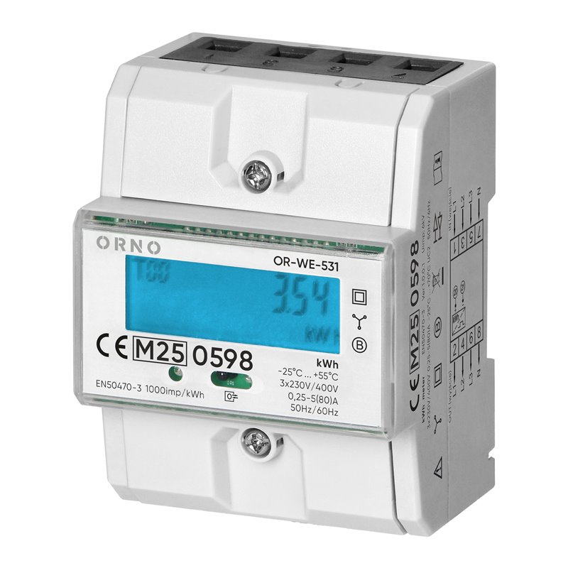 3-FAZOWY LICZNIK ENERGII ELEKTRYCZNEJ, 80A, MID, 4,3 MODUŁY, DIN TH-35MM ORNO