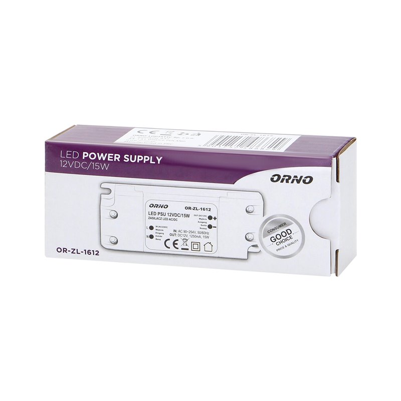 ZASILACZ DO LED 12VDC 15W, IP20 ORNO ZASILACZ DO LED 12VDC 15W, IP20 ORNO