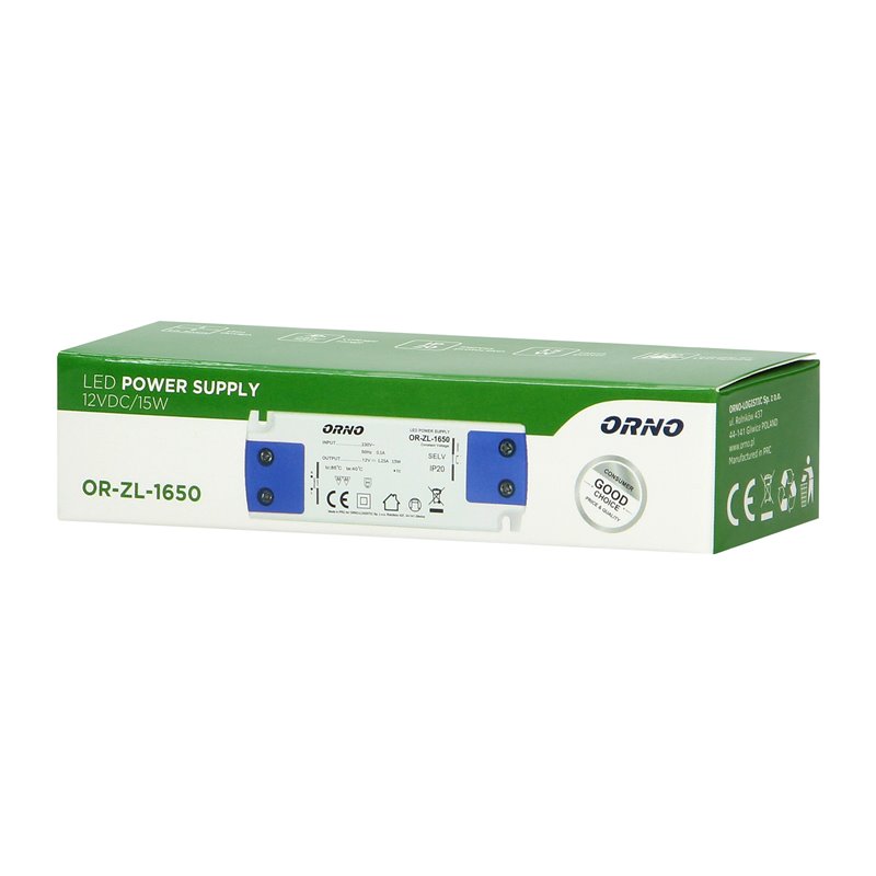 ZASILACZ PŁASKI DO LED 12VDC 15W, IP20 , WYSOKOŚĆ 16,5MM ORNO ZASILACZ PŁASKI DO LED 12VDC 15W, IP20 , WYSOKOŚĆ 16,5MM ORNO