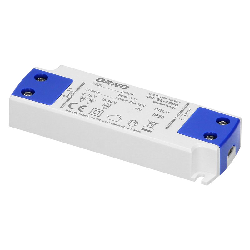 ZASILACZ PŁASKI DO LED 12VDC 15W, IP20 , WYSOKOŚĆ 16,5MM ORNO ZASILACZ PŁASKI DO LED 12VDC 15W, IP20 , WYSOKOŚĆ 16,5MM ORNO