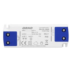 ZASILACZ PŁASKI DO LED 12VDC 15W, IP20 , WYSOKOŚĆ 16,5MM ORNO ZASILACZ PŁASKI DO LED 12VDC 15W, IP20 , WYSOKOŚĆ 16,5MM ORNO