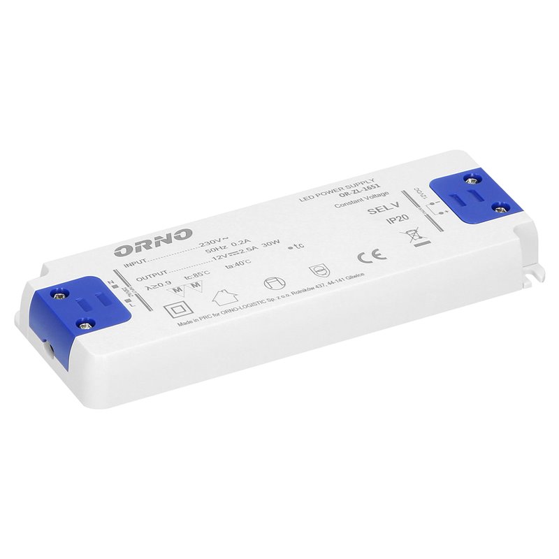 ZASILACZ PŁASKI DO LED 12VDC 30W, IP20, WYSOKOŚĆ 18MM ORNO ZASILACZ PŁASKI DO LED 12VDC 30W, IP20, WYSOKOŚĆ 18MM ORNO