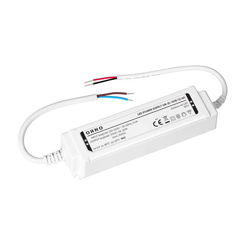 ZASILACZ LED , HERMETYCZNY, 12V, 60W, IP67, PLASTIKOWA OBUDOWA ORNO ZASILACZ LED , HERMETYCZNY, 12V, 60W, IP67, PLASTIKOWA OBUDOWA ORNO