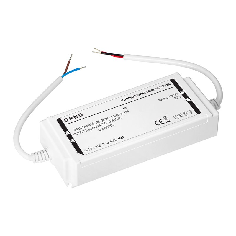 ZASILACZ LED, HERMETYCZNY, 24V, 150W, IP67, PLASTIKOWA OBUDOWA ORNO ZASILACZ LED, HERMETYCZNY, 24V, 150W, IP67, PLASTIKOWA OBUDOWA ORNO