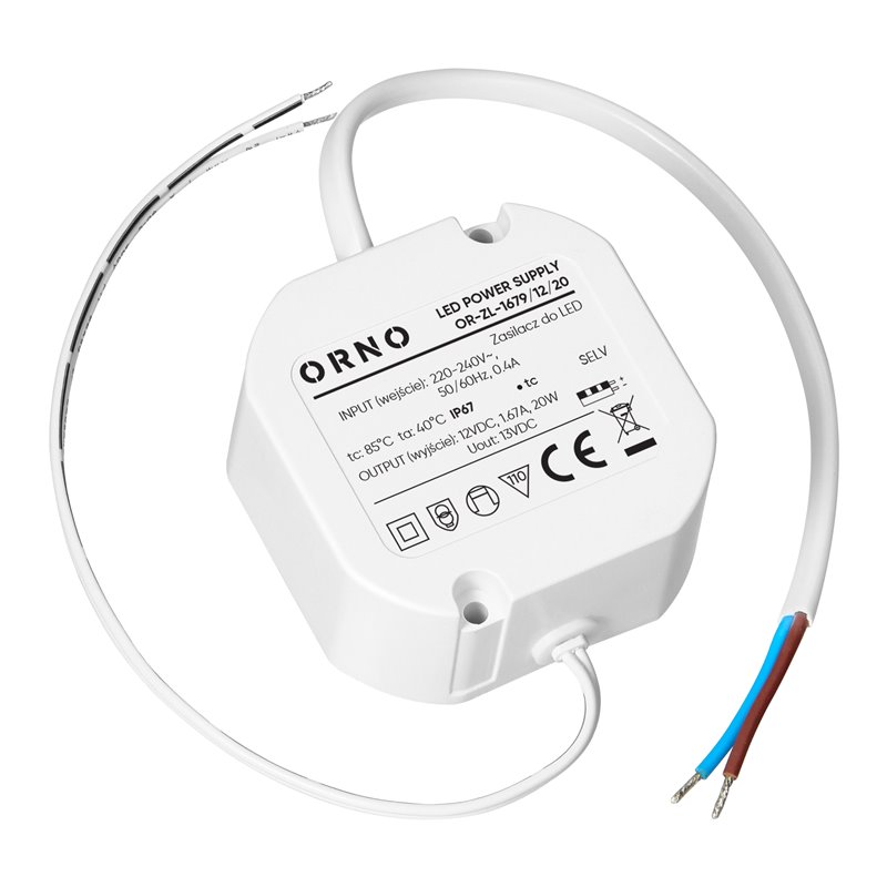 ZASILACZ LED, DOPUSZKOWY, 12V, 20W, IP67, PLASTIKOWA OBUDOWA ORNO ZASILACZ LED, DOPUSZKOWY, 12V, 20W, IP67, PLASTIKOWA OBUDOWA ORNO