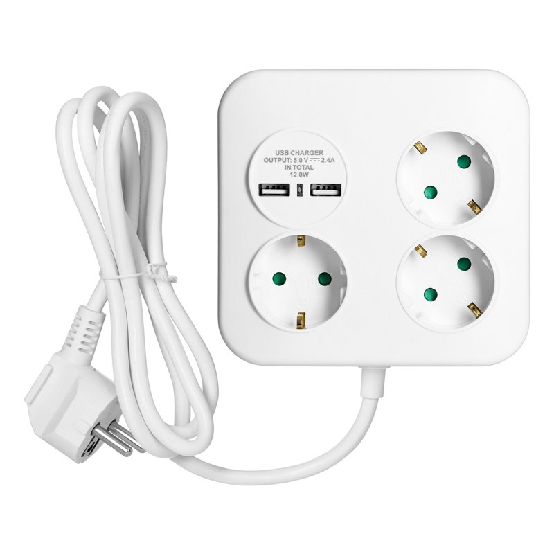 KWADRATOWA LISTWA ZASILAJĄCA Z ŁADOWARKĄ USB 3X2P+Z (SCHUKO), 2XUSB-A, KABEL 3X1,5MM2, 1,4M ORNO KWADRATOWA LISTWA ZASILAJĄCA Z ŁADOWARKĄ USB 3X2P+Z (SCHUKO), 2XUSB-A, KABEL 3X1,5MM2, 1,4M ORNO