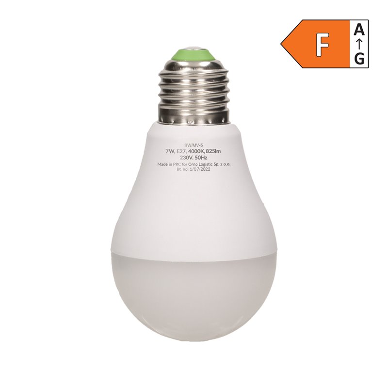 THAR LED NEW 7W A60, ŻARÓWKA Z MIKROFALOWYM CZUJNIKIEM RUCHU, 600LM, 4000K, E27 ORNO THAR LED NEW 7W A60, ŻARÓWKA Z MIKROFALOWYM CZUJNIKIEM RUCHU, 600LM, 4000K, E27 ORNO