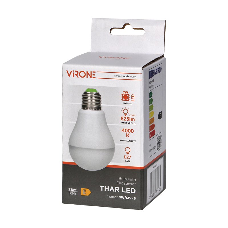 THAR LED NEW 7W A60, ŻARÓWKA Z MIKROFALOWYM CZUJNIKIEM RUCHU, 600LM, 4000K, E27 ORNO THAR LED NEW 7W A60, ŻARÓWKA Z MIKROFALOWYM CZUJNIKIEM RUCHU, 600LM, 4000K, E27 ORNO