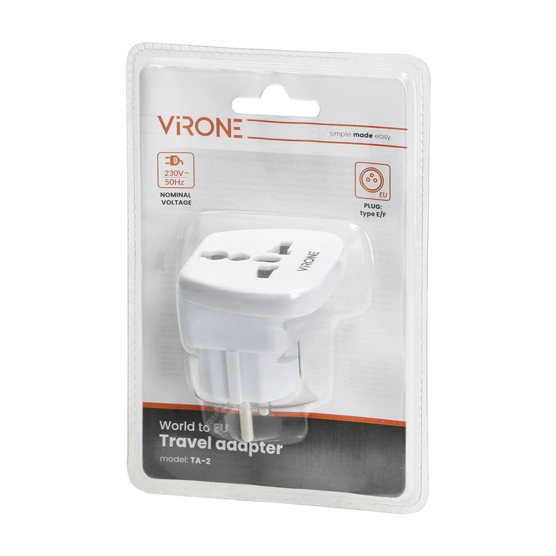 ADAPTER PODRÓŻNY - WORLD TO EU, 230V/10A, BIAŁY ORNO ADAPTER PODRÓŻNY - WORLD TO EU, 230V/10A, BIAŁY ORNO