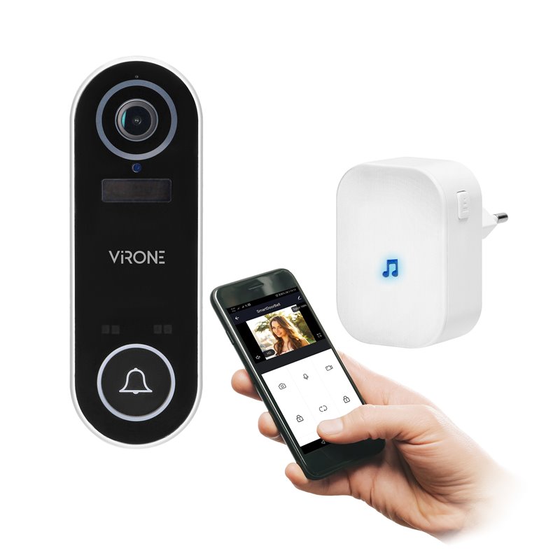 BEZPRZEWODOWY DZWONEK WIDEO LAYO Z KAMERĄ WIDEO FULL HD, WIFI I ODBIORNIKIEM SIECIOWYM, IP65, KOMUNIKACJA ZE SMARTFONEM Z APLIKA