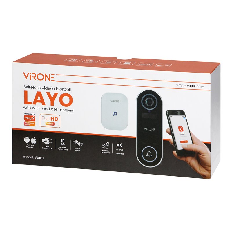 BEZPRZEWODOWY DZWONEK WIDEO LAYO Z KAMERĄ WIDEO FULL HD, WIFI I ODBIORNIKIEM SIECIOWYM, IP65, KOMUNIKACJA ZE SMARTFONEM Z APLIKA BEZPRZEWODOWY DZWONEK WIDEO LAYO Z KAMERĄ WIDEO FULL HD, WIFI I ODBIORNIKIEM SIECIOWYM, IP65, KOMUNIKACJA ZE SMARTFONEM Z APLIKA