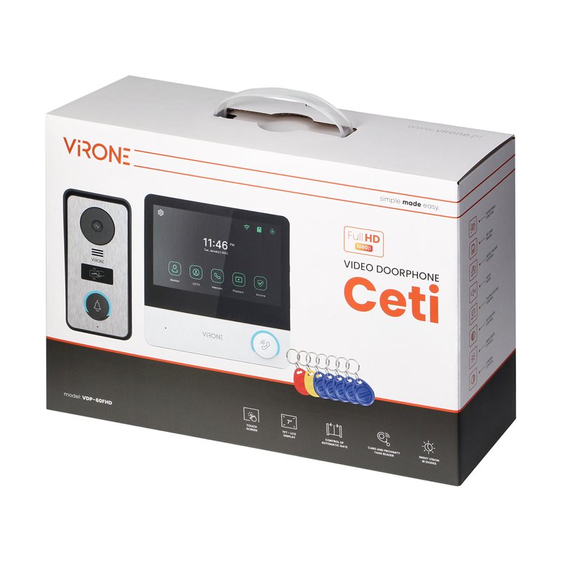 CETI FULL HD, ZESTAW WIDEODOMOFONOWY JEDNORODZINNY, 4-ŻYŁOWY, 7", EKRAN DOTYKOWY, FULL HD, RFID ORNO CETI FULL HD, ZESTAW WIDEODOMOFONOWY JEDNORODZINNY, 4-ŻYŁOWY, 7", EKRAN DOTYKOWY, FULL HD, RFID ORNO