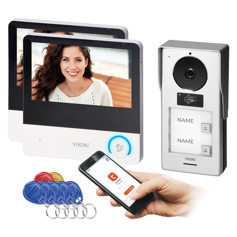 PAVONIS MULTI, ZESTAW WIDEODOMOFONOWY DWURODZINNY, 4-ŻYŁOWY, 7", WI-FI, EKRAN DOTYKOWY, FULL HD, RFID ORNO