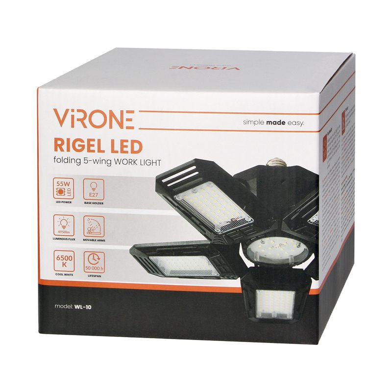 RIGEL LED LAMPA WARSZTATOWA SKŁADANA 5-SKRZYDŁOWA, E27 55W, 6500K, 4950LM ORNO RIGEL LED LAMPA WARSZTATOWA SKŁADANA 5-SKRZYDŁOWA, E27 55W, 6500K, 4950LM ORNO