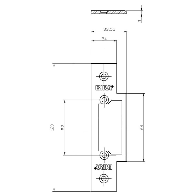 PŁASKOWNIK KRÓTKI BIRA DO ELEKTROZACZEPU Z WYŚLIZGIEM, 120X24X3 MM., STAL NIERDZEWNA
