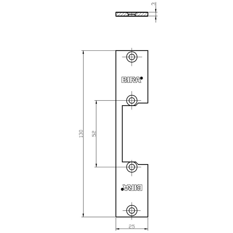 PŁASKOWNIK KRÓTKI BIRA 130X25X3 MM., OCYNK