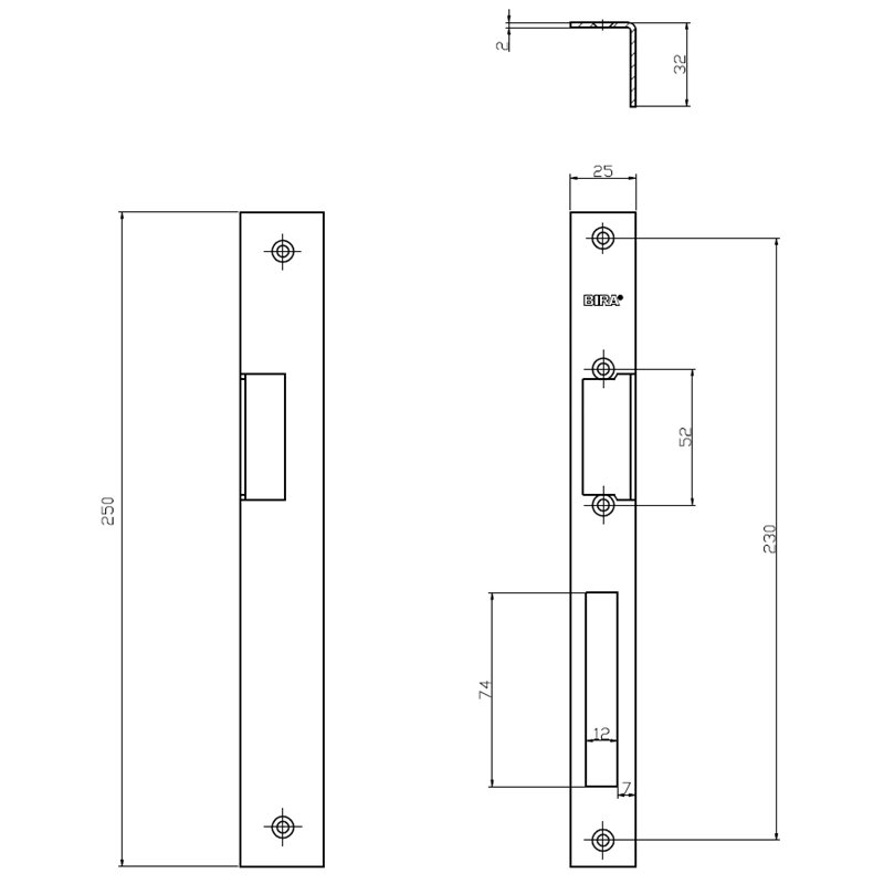 KĄTOWNIK DŁUGI BIRA 250X25/32X2 MM., OCYNK
