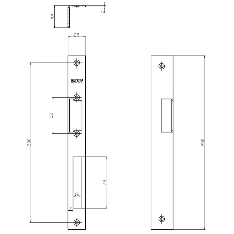 KĄTOWNIK DŁUGI BIRA 250X25/32X2 MM., OCYNK