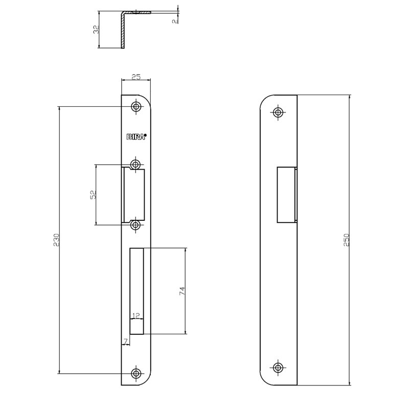 KĄTOWNIK DŁUGI HARTTE 250X25/32X2MM., PRAWY, OCYNK