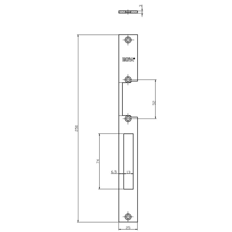 PŁASKOWNIK DŁUGI BIRA 250X25X3MM., OCYNK