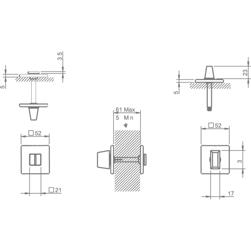 ROZETA NA WC TUPAI 4040 5SQ-185 4MM/60MM SUROWY MOSIĄDZ