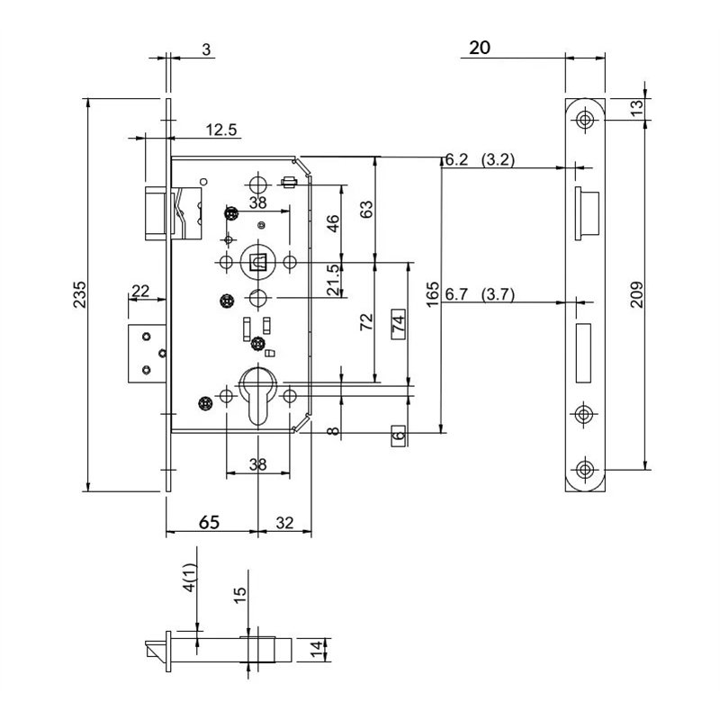 ZAMEK WILKA FUNKCJA E / D 65 / P20X3X235 MM / P STAL NIERDZEWNA