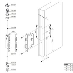 ZAMEK DINFIR3 SL PPOŻ. 72WB, E=65MM, 235X24X3 MM, KWADRAT 9MM, PRAWY, STAL NIERDZEWNA ISEO